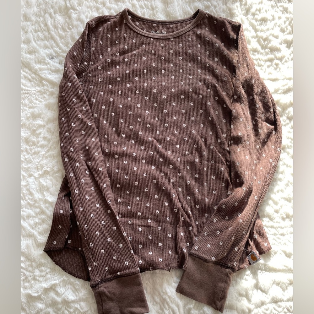 Carhartt Brown and White Vintage Henley. Size small